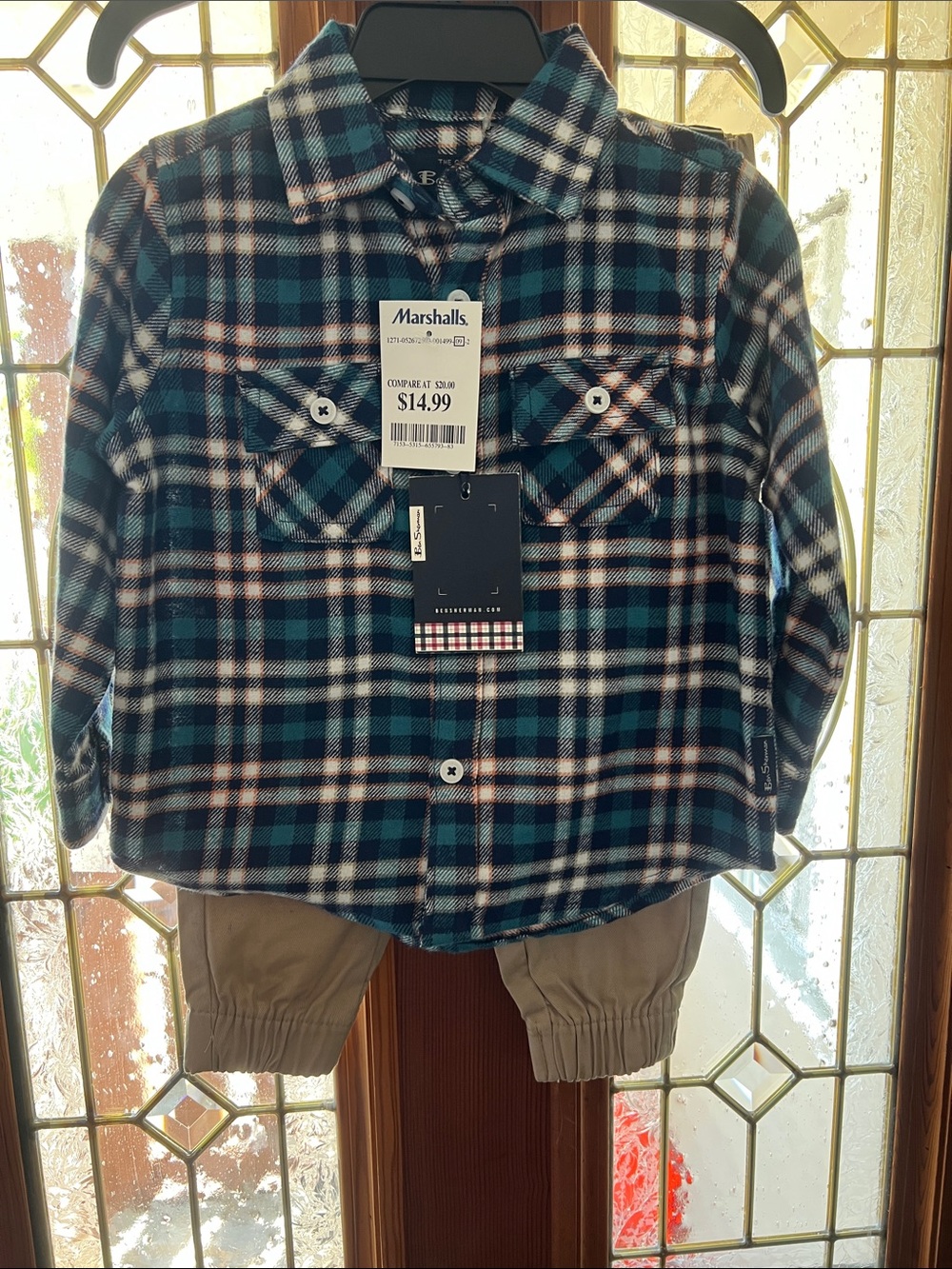 Marshalls Teal Black White Plaid Button-Up Shirt with Pants